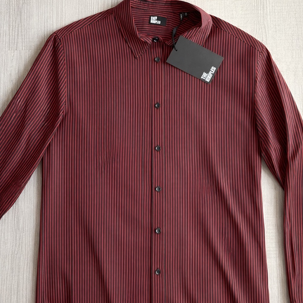 The Kooples NWT $275 Sz M Viscose Silk Striped Button Down Shirt Red Black NEW